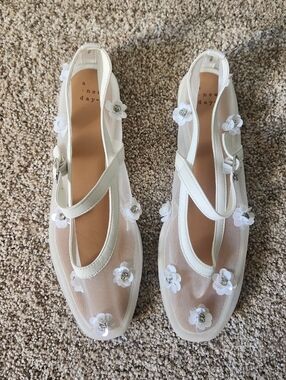 a new day White Floral Mesh Mary Jane Flats